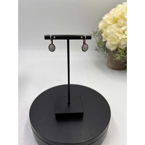 Designer Signed Oval Opal Cabochon Sterling Silver Vermeil Lever back Earrings - Picture 3 of 10